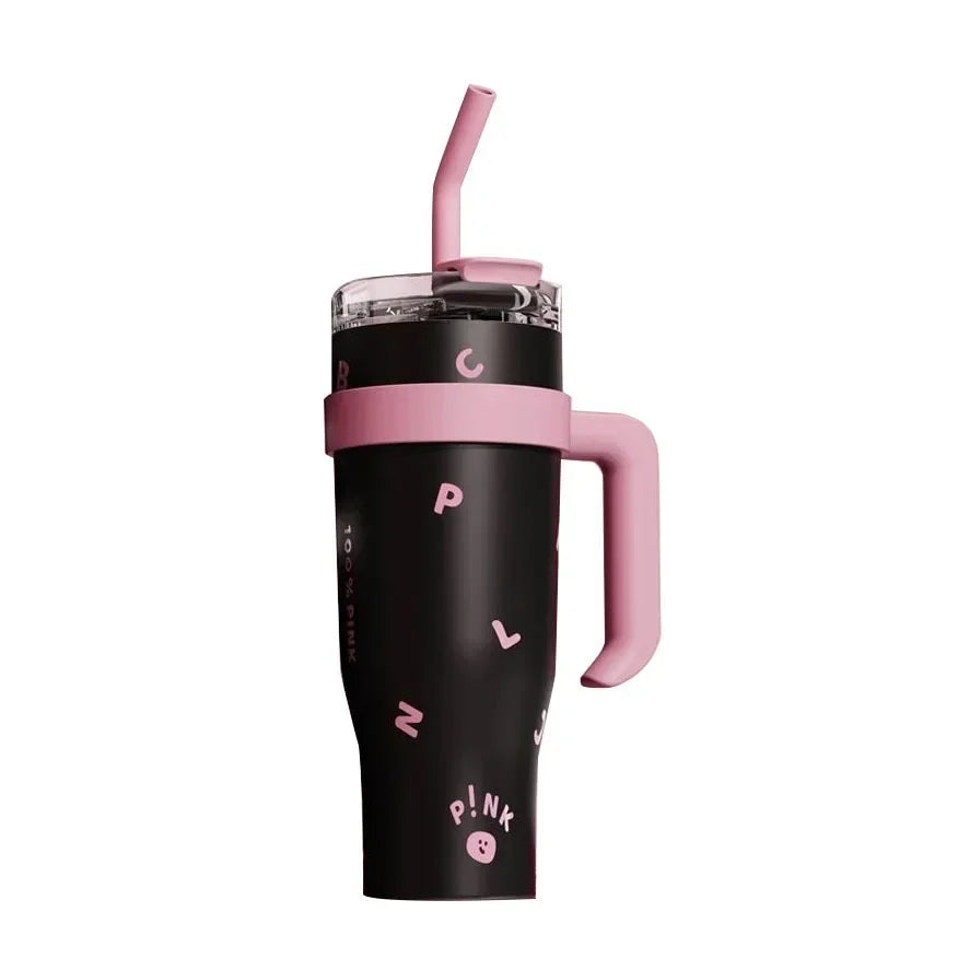 High appearance 1200ml stainless steel vacuum insulated water cup, large capacity insulated bottle, picnic travel car water cup Peaceful Pleasures Health and Wellness black 1pc 1200ml