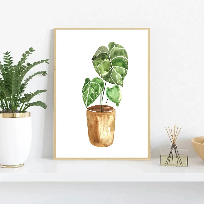 Plant Potted Watercolor Poster Family Garden Houseplant Botanical Canvas Printing Wall Art Picture for Living Room Home Decor Peaceful Pleasures Health and Wellness