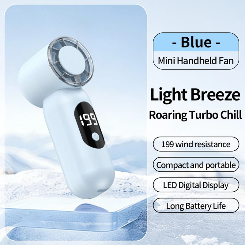 Lenovo Mini Pocket Fan USB Charging Digital Display Outdoor Quiet Operation Portable High Speed Turbo Small Fan For Office Peaceful Pleasures Health and Wellness Blue