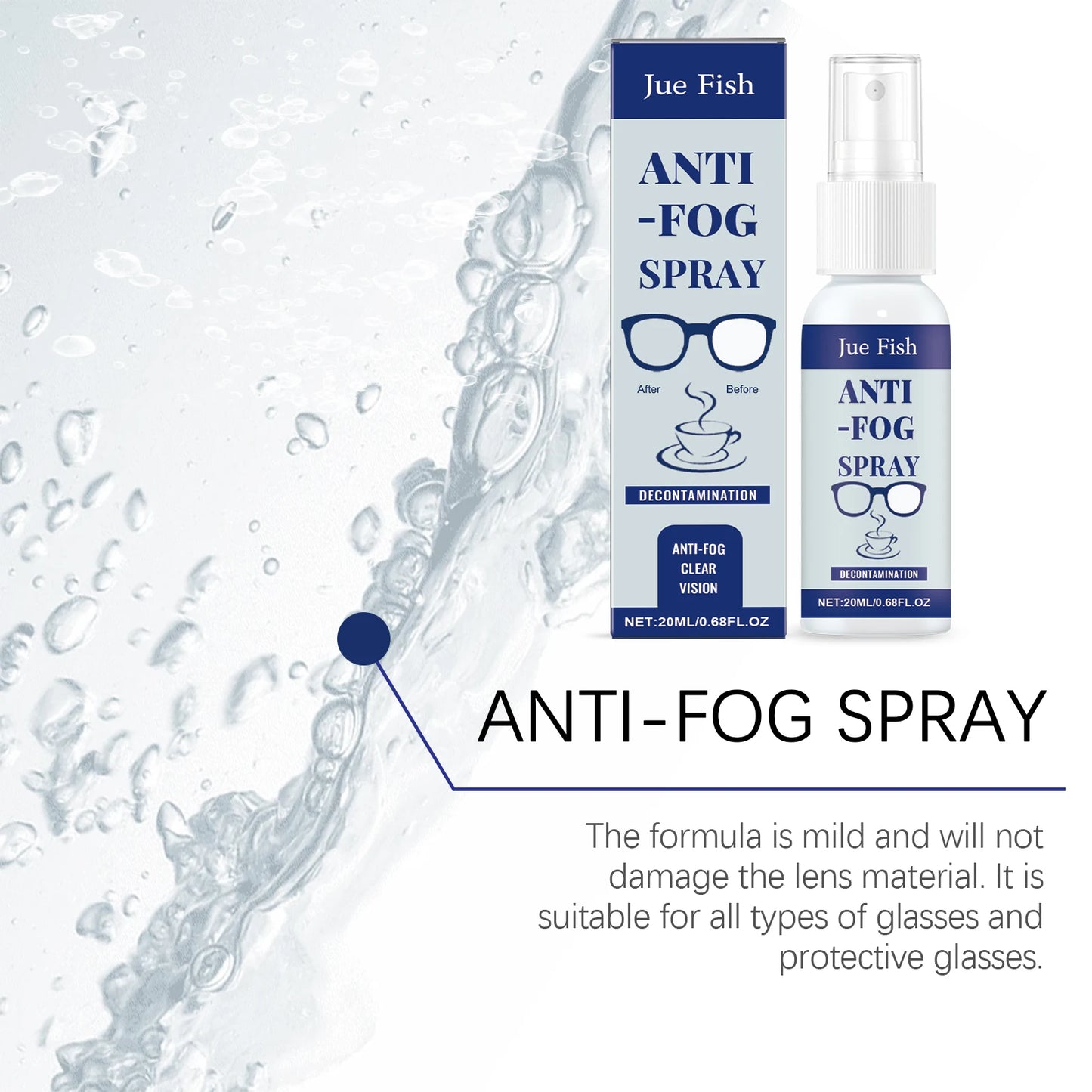 Jue-Fish Anti-Fog Spray for Eyeglasses | Clear Vision Lens Spray