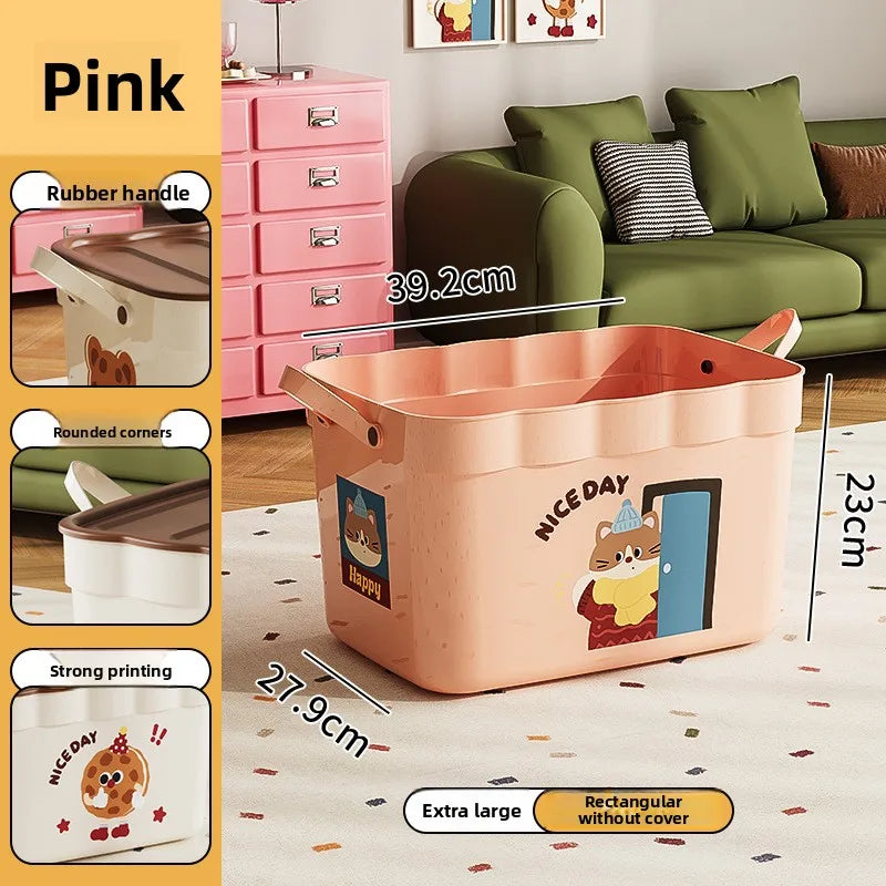 Cartoon Pattern Lidded Storage Box for Toys Snacks Dustproof Desktop Container Household Storage Solution for Various Items Peaceful Pleasures Health and Wellness Pink without Lid XXL 1 Pc