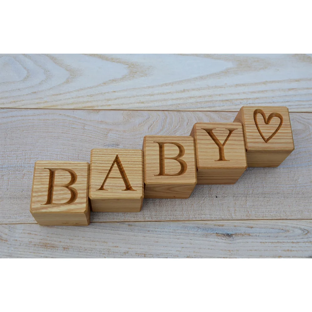 5-Piece Baby Wood Blocks | Nursery Decor & Baby Shower Gift Wooden Baby Blocks Peaceful Pleasures Health and Wellness 5pcs Building Blocks single4x4x4cm