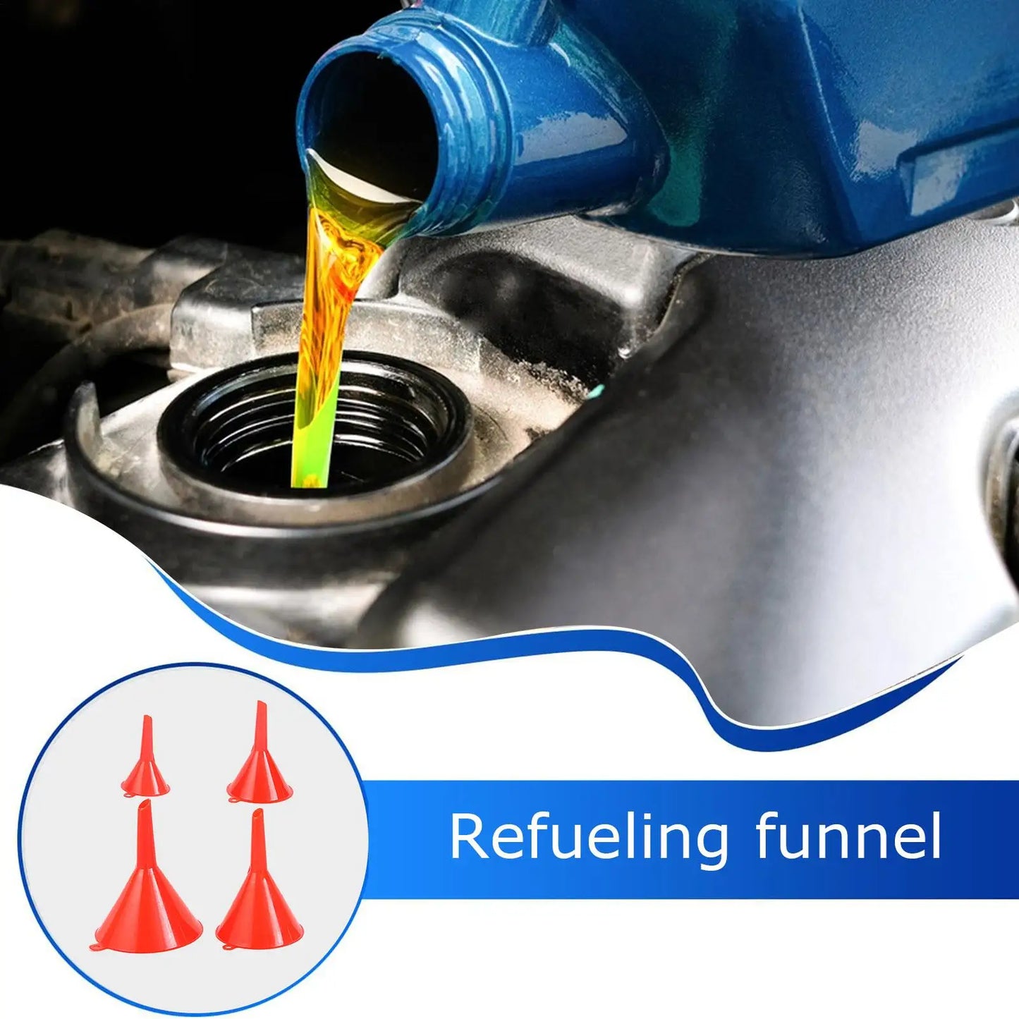 4-Piece Plastic Funnel Set for Car Oil & Liquid Transfer