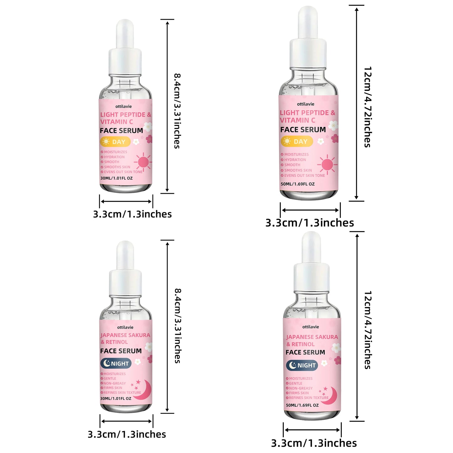 2pcs Japanese Sakura Retinol & Light Peptide VC Serum | 24H Hydration | Quick-Absorbing | For All Skin | Holiday Gift Peaceful Pleasures Health and Wellness