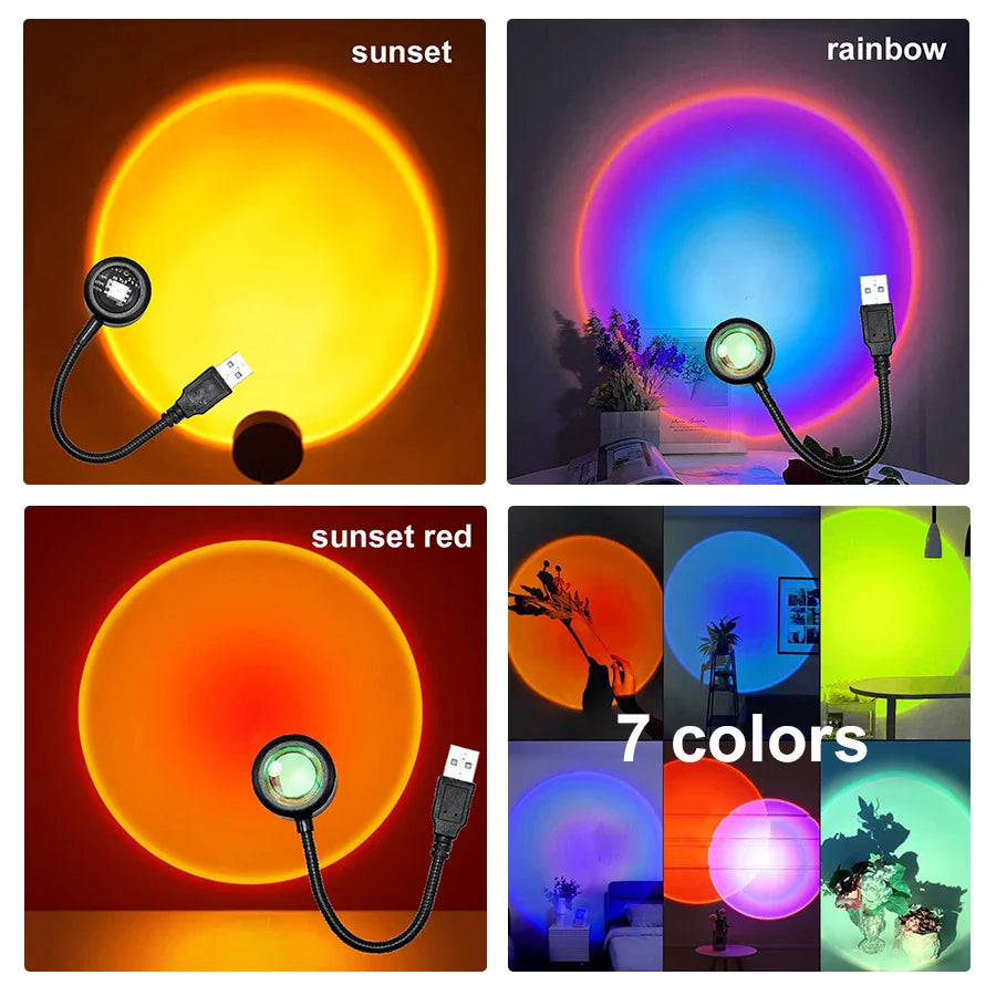 USB LED Sunset Lamp – RGB Night Light Projector for Bedroom