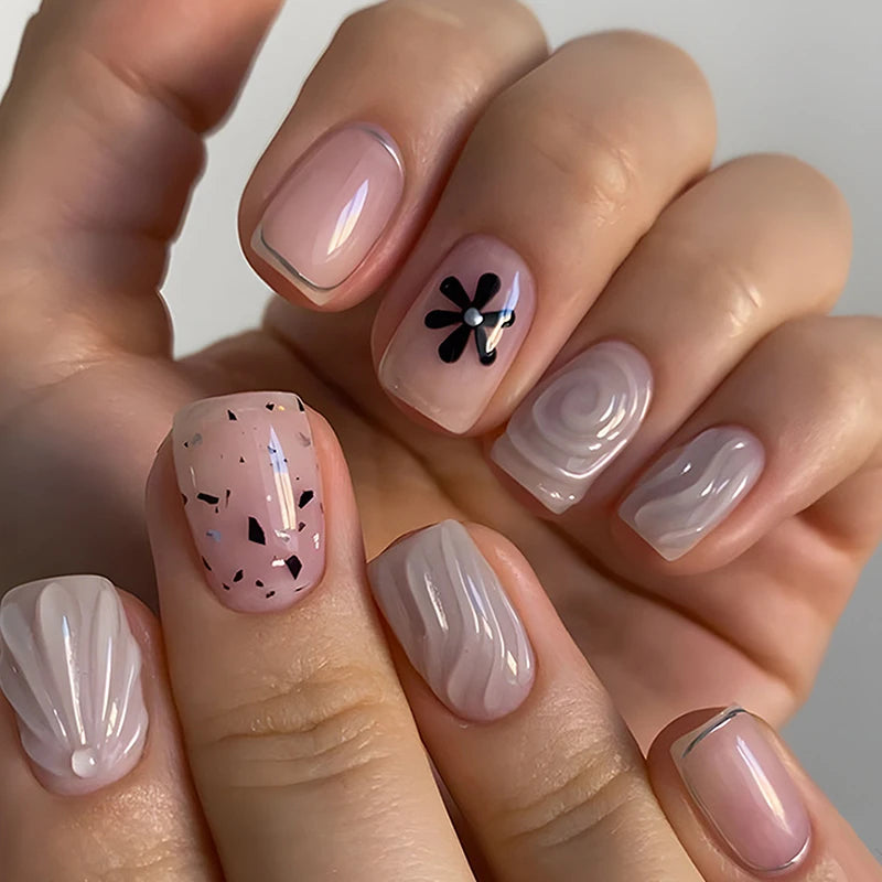 24/30Pcs Medium Fake Nail Set With Jelly Glue Gradient French Press On False Nail Elegantstyle Nails Full Cover Wearing False Peaceful Pleasures Health and Wellness