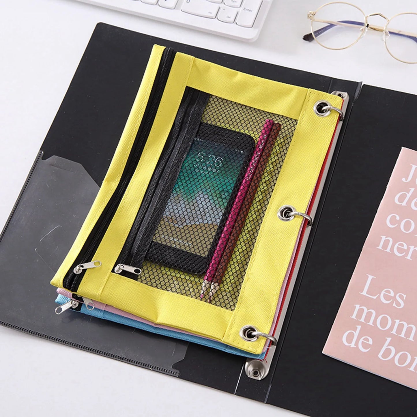 Double Layer Canvas Zipper Pencil Case & File Document Bag