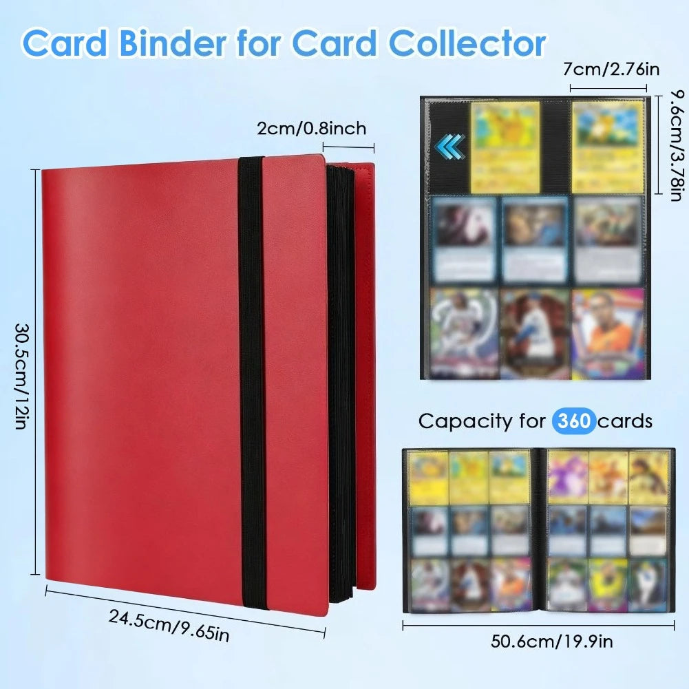 Card Binder 9-Pockets Trading Card Collector Holder Kpop Idol Photo Albums Portable Storage Case for TCG & Sports Game Cards Peaceful Pleasures Health and Wellness Red