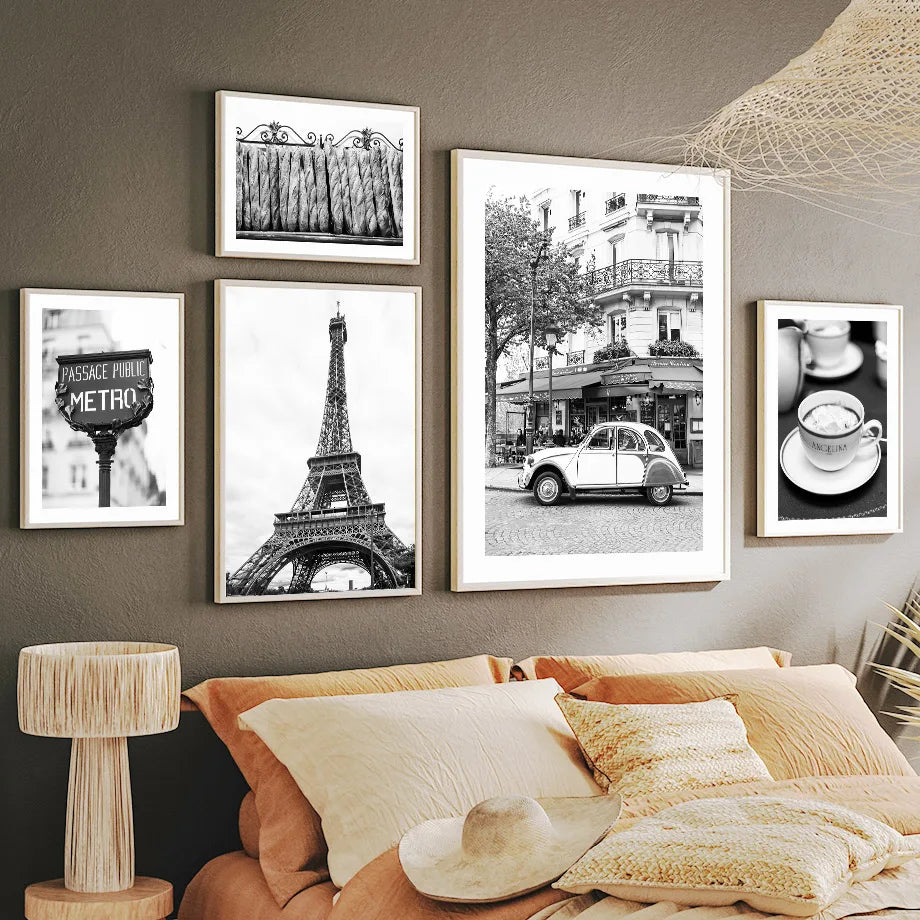 Vintage Car Canvas Wall Art | Nordic Black & White Paris Print