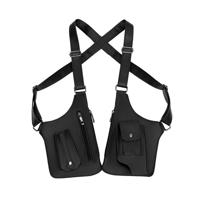 Outdoor Tactical Dual-shoulder Chest Bag for Men Multi-functional Retro Jacket Cycling Underarm Waterproof Leather Bag Peaceful Pleasures Health and Wellness Black