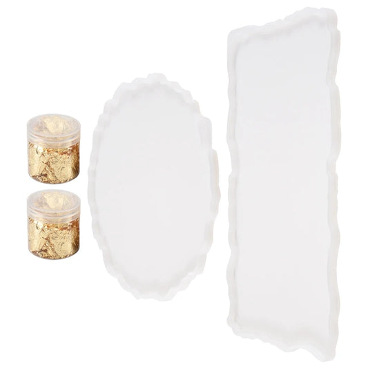 A36T-2 Pieces Tray Silicone Mold Kit Irregular Epoxy Resin Tray Molds For DIY Crafts (Rectangle+Round) Peaceful Pleasures Health and Wellness Default Title
