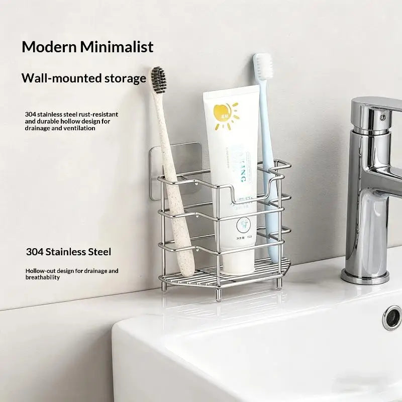 Stainless Steel Toothbrush Holder & Bathroom Organizer Bathroom Organizer Peaceful Pleasures Health and Wellness