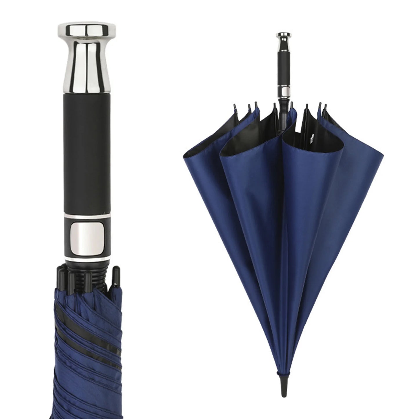 Straight Handle Automatic Umbrellas Double Layer Sun Protection Business Umbrellas Lightweight Long Handle Thickened Umbrellas Peaceful Pleasures Health and Wellness deep cerulean