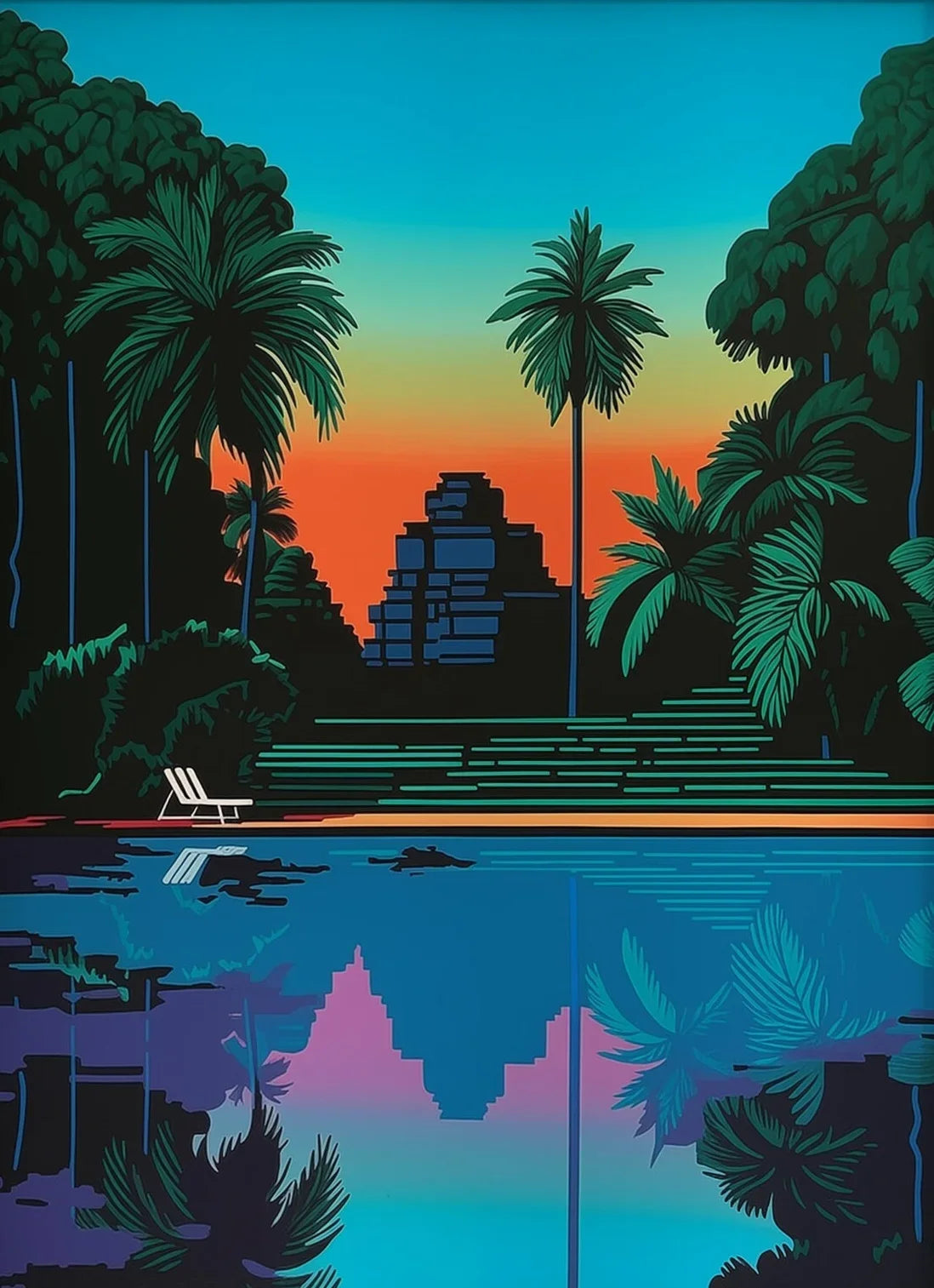 Vintage Hiroshi Nagai Pop Poster Retro 80's Beach Summer Pool Surrealism Canvas Painting Wall Art for Living Room Home Deco Peaceful Pleasures Health and Wellness