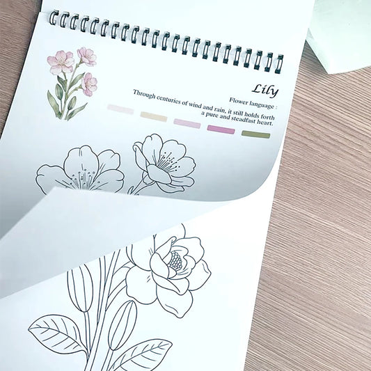 Flower Coloring Book Student Practice Line Drawing Art Specific Peaceful Pleasures Health and Wellness