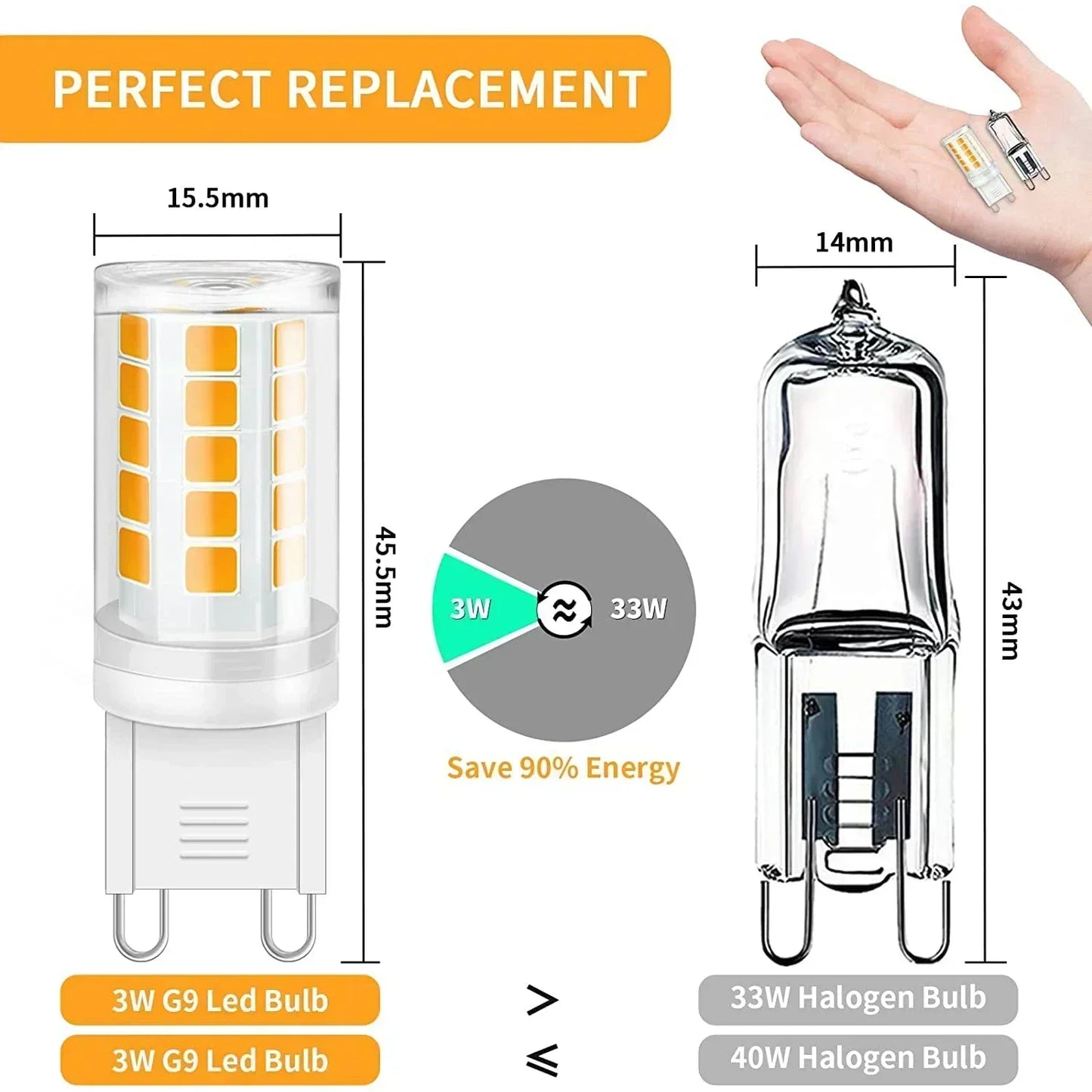 3-Pack G9 LED Bulb 3W 220V Warm White – Halogen Replacement