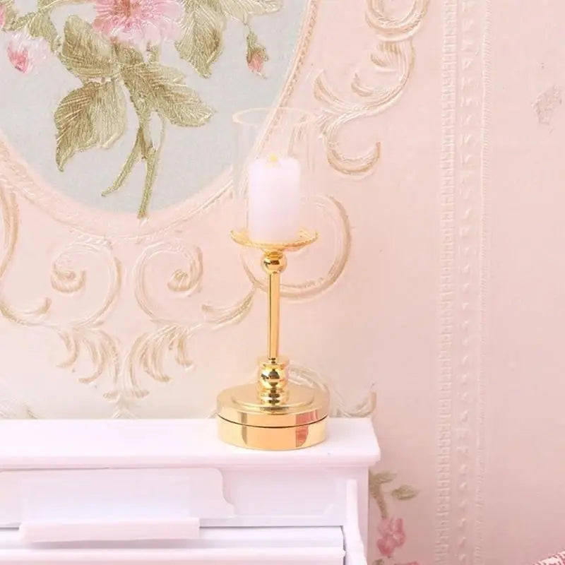 1/12 Miniature Dollhouse Table Lamp – Glass Shade & Metal Base