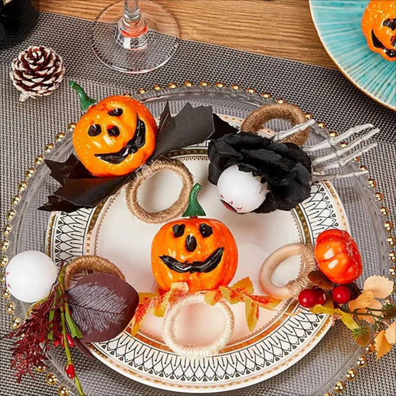 Halloween Pumpkin Napkin Rings Set 6–12pcs | Spooky Table Decor