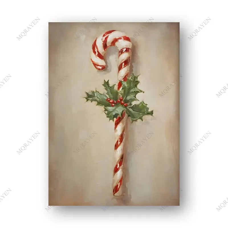 Retro Christmas Tree Gift Poster Canvas Painting Winter Farmhouse Snow Scene Pinecone Print Wall Art Living Room Home Decor Peaceful Pleasures Health and Wellness ZLH5493 90x130cm No Frame