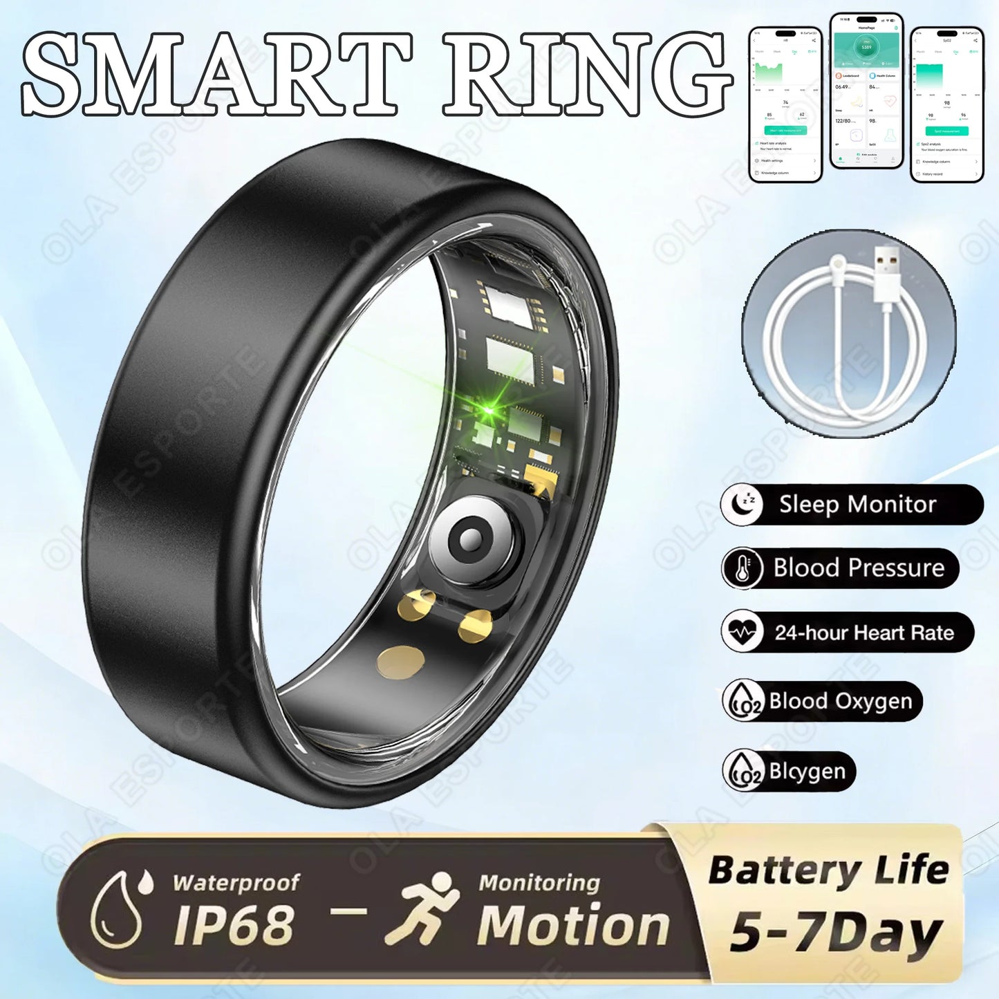 New R09 Smart Ring Men Women with Charging Case,Heart Rate Blood Oxygen,Skin Temperature Monitor,5ATM Waterproof For Android iOS Peaceful Pleasures Health and Wellness