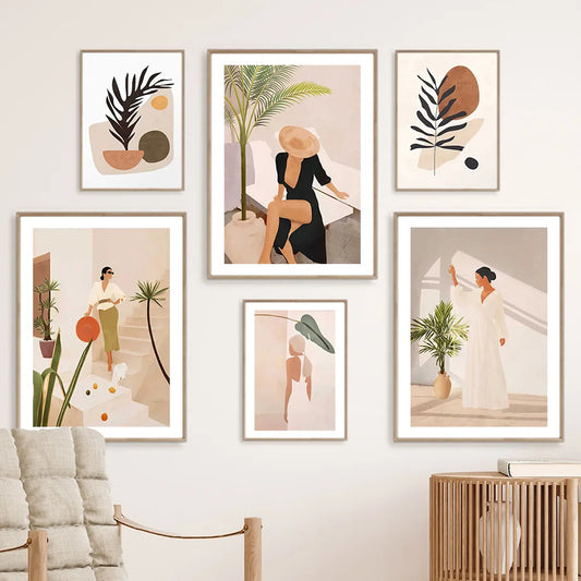 Boho Abstract Woman Canvas Wall Art | Minimalist Tropical Print Canvas Wall Art Peaceful Pleasures Health and Wellness