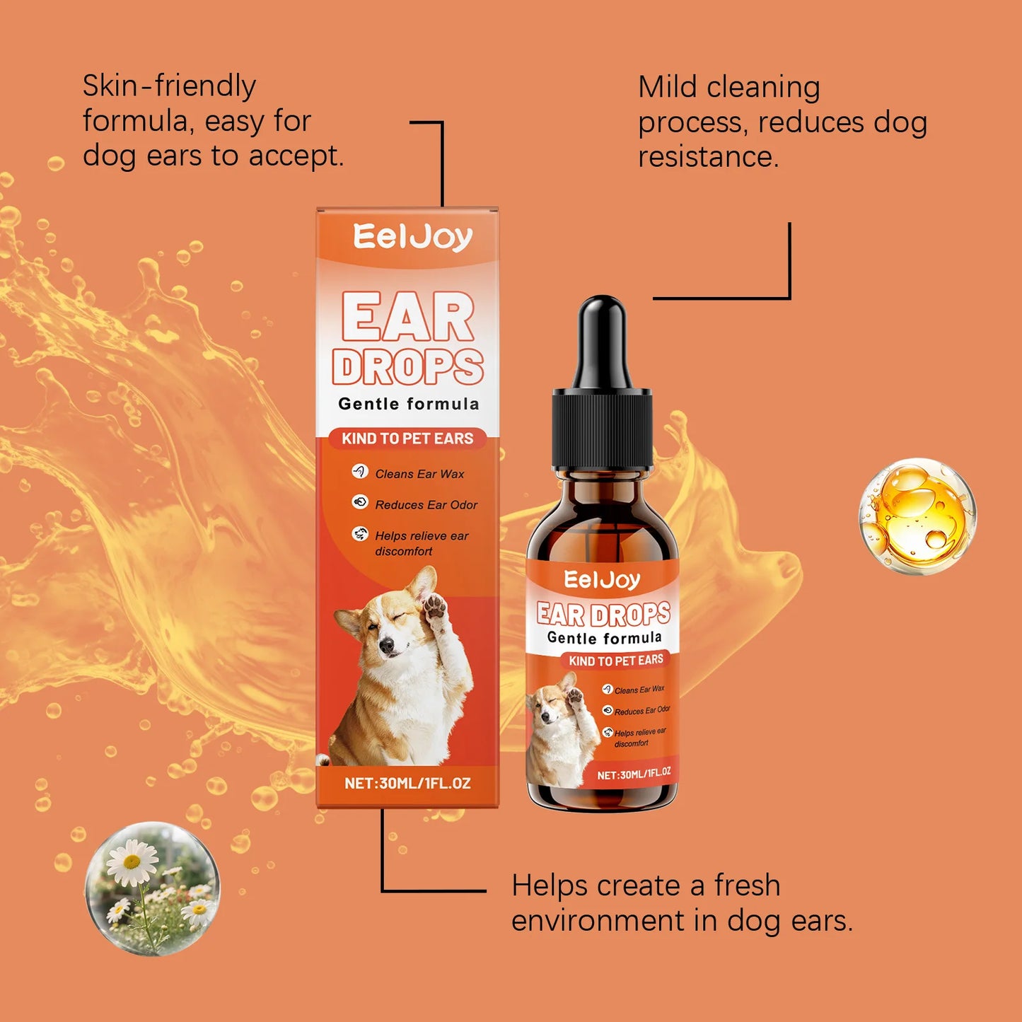 Pet Ear Drops for Dogs & Cats – Earwax Cleaner & Itch Relief