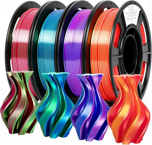 Dual Color Silk PLA Filament 1.75mm – 4×250g Spools FDM 3D Printer Filament Peaceful Pleasures Health and Wellness 4 Color set