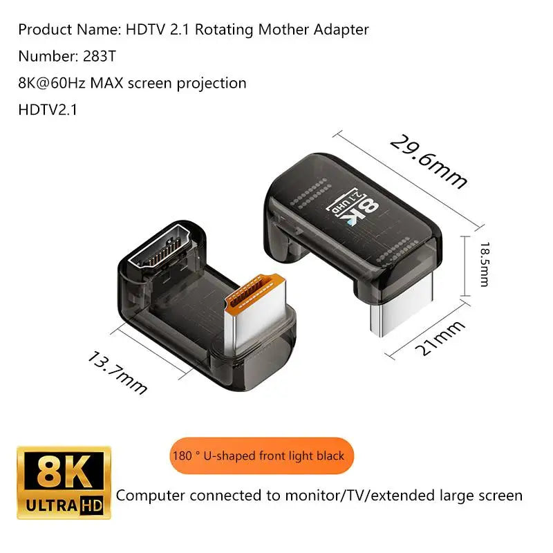 HDMI 2.1 Male to Female Adapter 8K@60Hz – 90/270/360° Angle