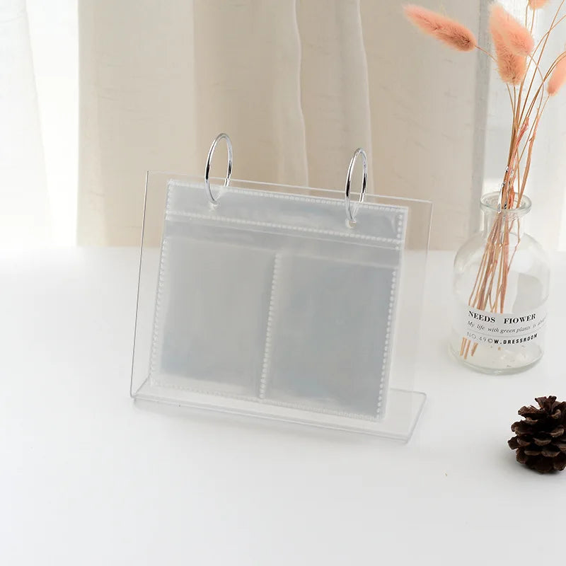 Tabletop Photo Frame Photo Album 68 Pockets Desk Calendar Album Mini Poster Frame Acrylic Display Sign Holder Photocard Holder Peaceful Pleasures Health and Wellness 3 inches