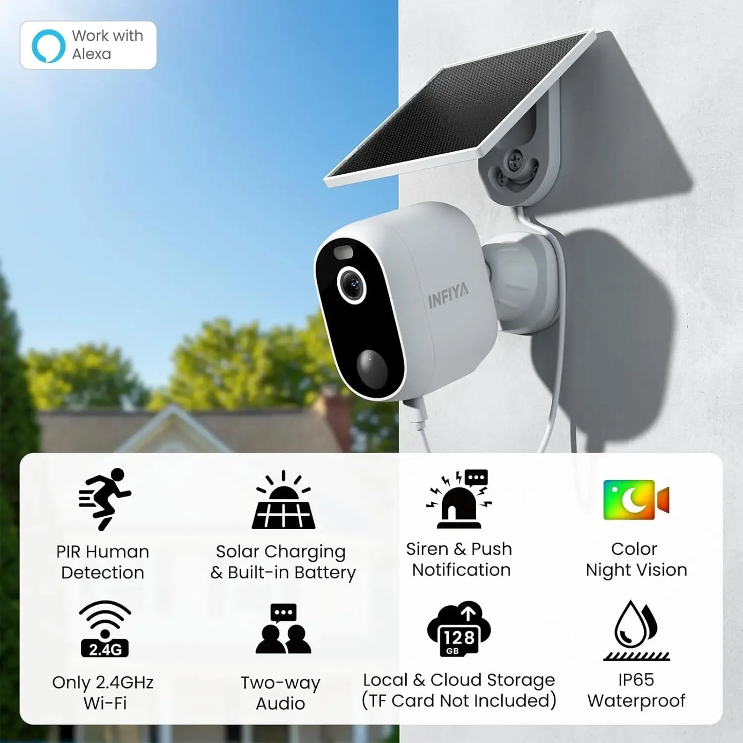 Wireless Outdoor Security Camera with Solar Power, 2K Video, AI Human Detection, Color Night Vision, Alexa Compatible Peaceful Pleasures Health and Wellness