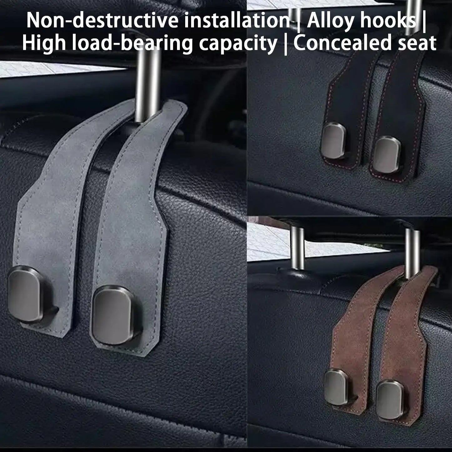 Car Headrest Hooks – PU Leather Back Seat Bag Hanger Organizer