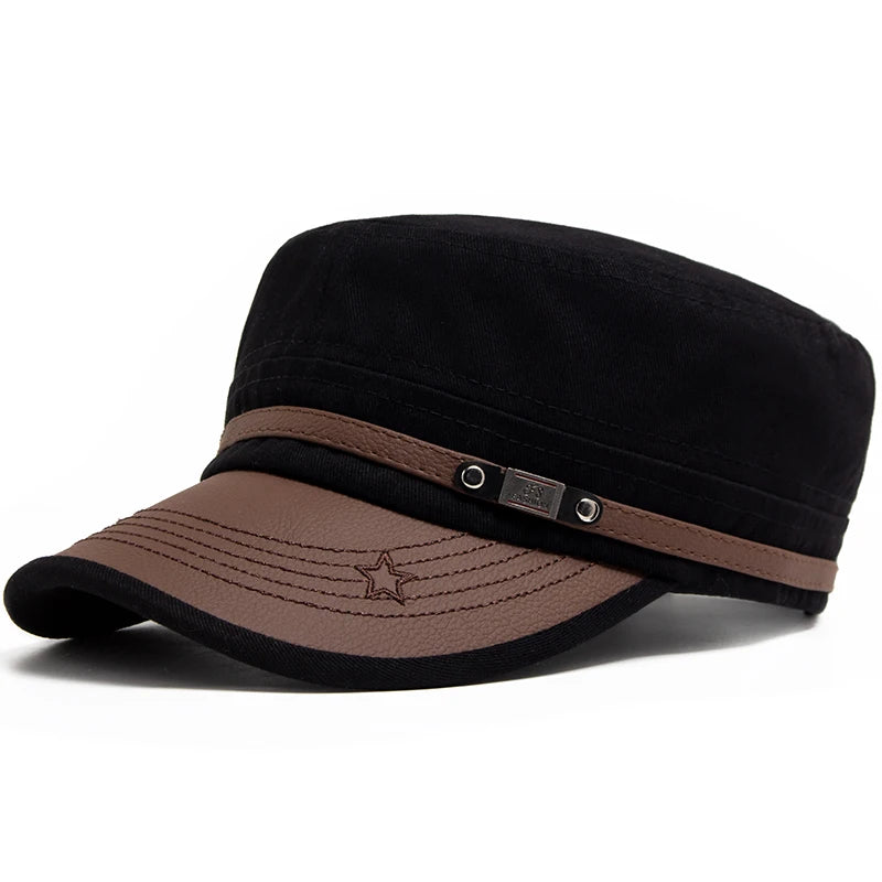 Flat Hat Women Fashion PU Leather Brim Men Baseball Cap Soft Cotton Cloth Casual Visor Trucker Hat Autumn Summer Adjustable Peaceful Pleasures Health and Wellness black One Size