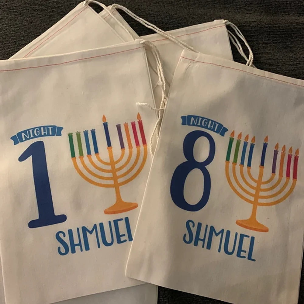Personalized 8-Piece Hanukkah Countdown Gift Bag Set | 8 Nights