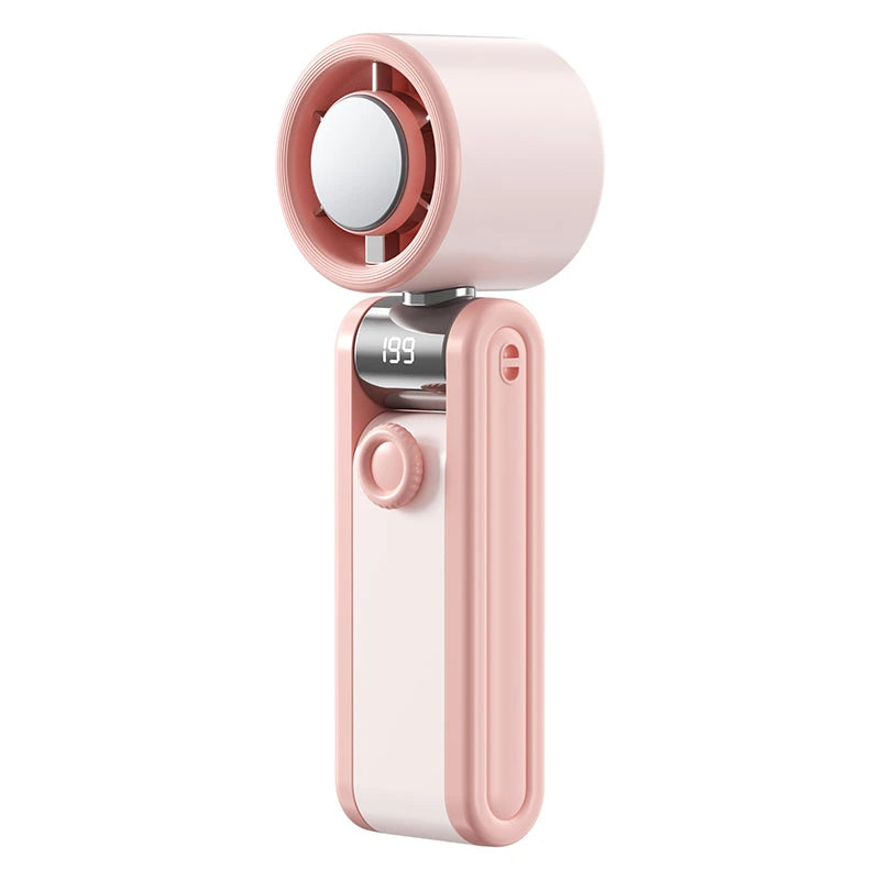 Mini Foldable Ice Cooling Turbo Fan 199 Speeds Triple Fold Design Long Battery Life Strong Wind Power Ice Cure For Outdoor Home Peaceful Pleasures Health and Wellness Pink