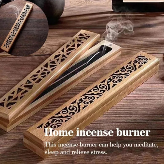 Natural Bamboo Incense Burner Box with Lid & Ash Tray Incense Burner Box Peaceful Pleasures Health and Wellness
