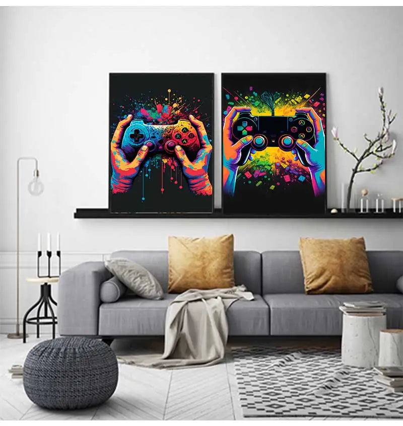 Colorful Game Controller Wall Art Poster Prints Nordic Aesthetic Picture Canvas Painting Gaming Boy Room Home Decoration Peaceful Pleasures Health and Wellness