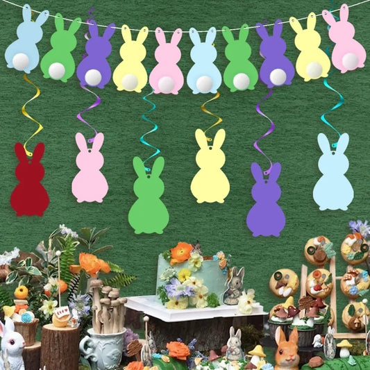 Easter Hanging Bunny Spiral Decor Set | Colorful Paper Garland Easter Hanging Decor Oasis Select