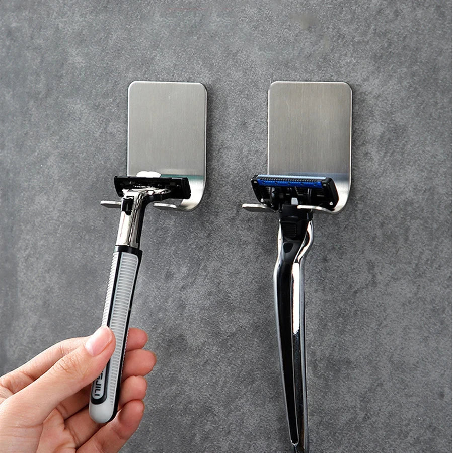 2-Pack Punch-Free Razor Holder & Adhesive Bathroom Hooks