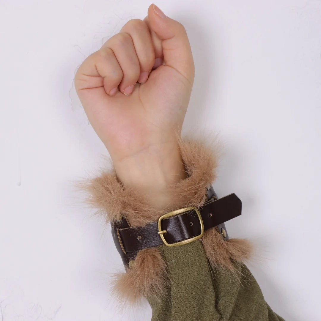 Medieval Knight Bracers Faux Leather Wristwear Furry Trim Retro