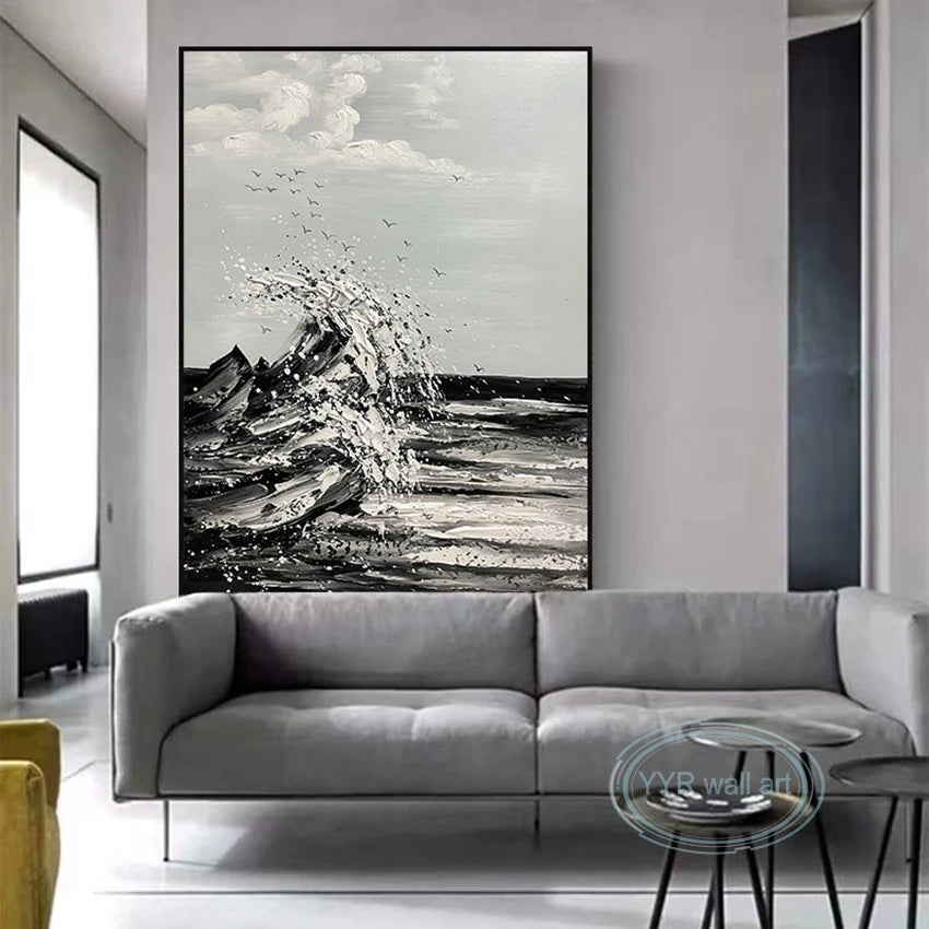 Living Room Porch Abstract Black White Poster Handmade Seascape Canvas Oil Painting Modern Wall Art Decoration Hanging Picture Peaceful Pleasures Health and Wellness