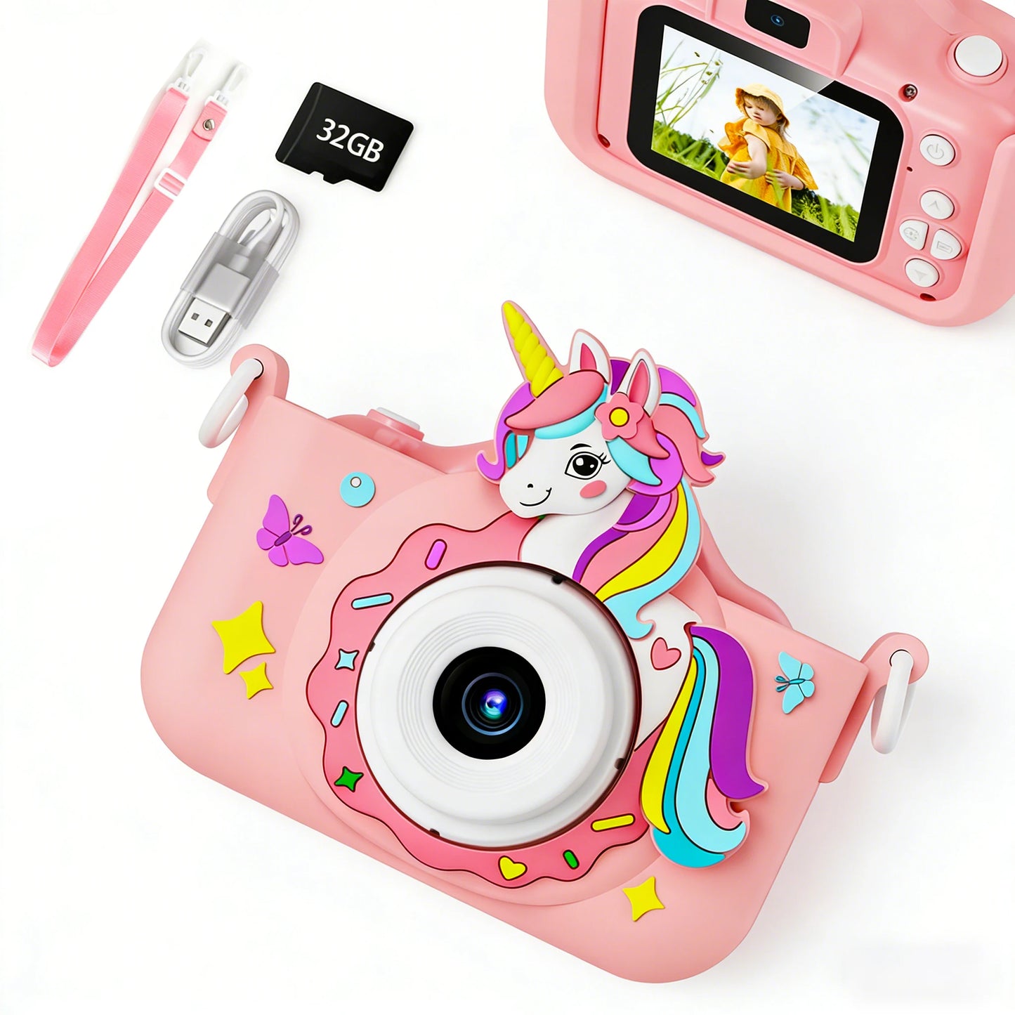 Kids Camera 1080P Video Mini Digital Camera Educational Toy Cameras With 32G Card Silicone Case for Girls Festival Birthday Gift Peaceful Pleasures Health and Wellness Pink05 32G Card