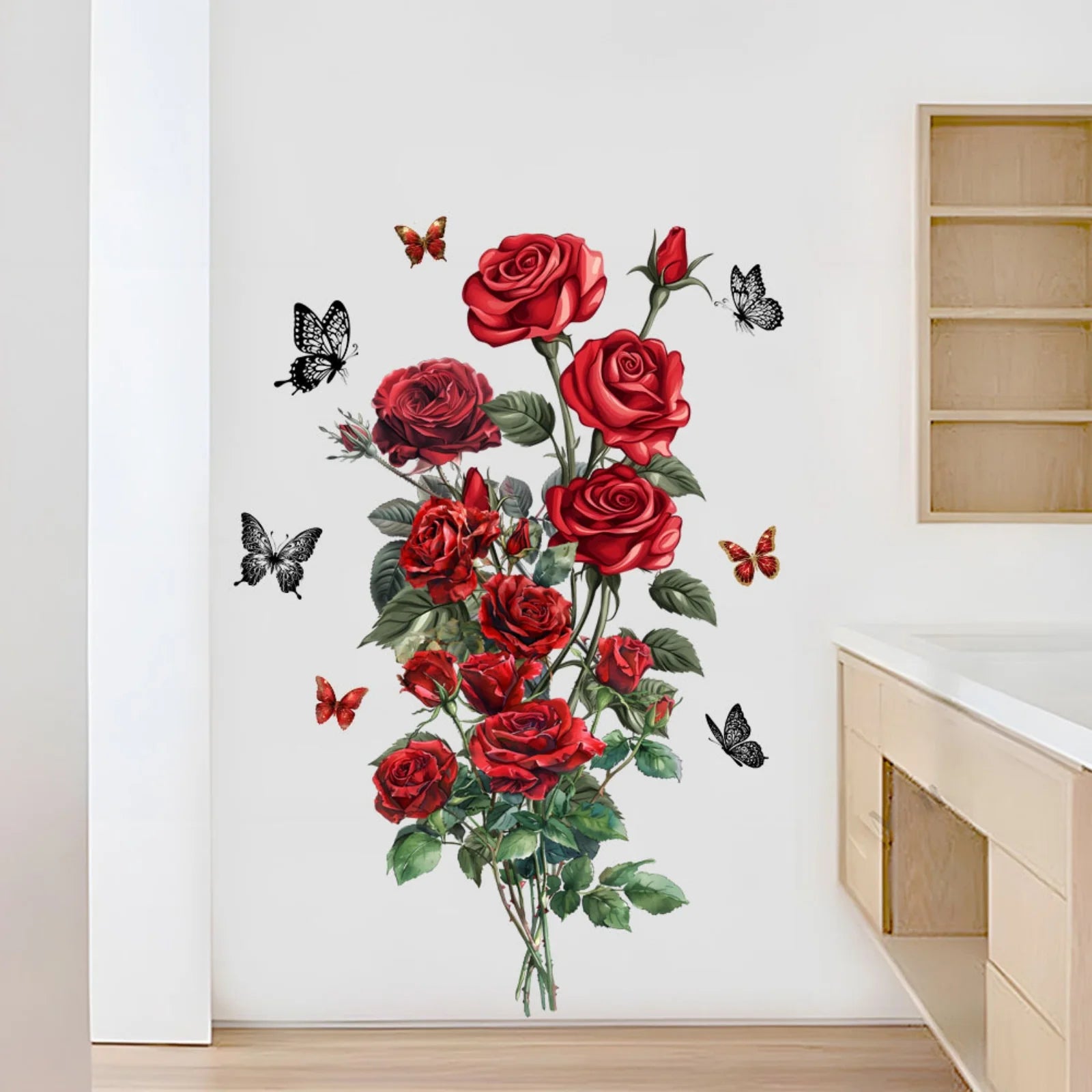 DIY Self-Adhesive Red Rose Wall Stickers For Living Rooms Bedroom Background Wall Decoration Creative Sticker Mural Home Decor Peaceful Pleasures Health and Wellness