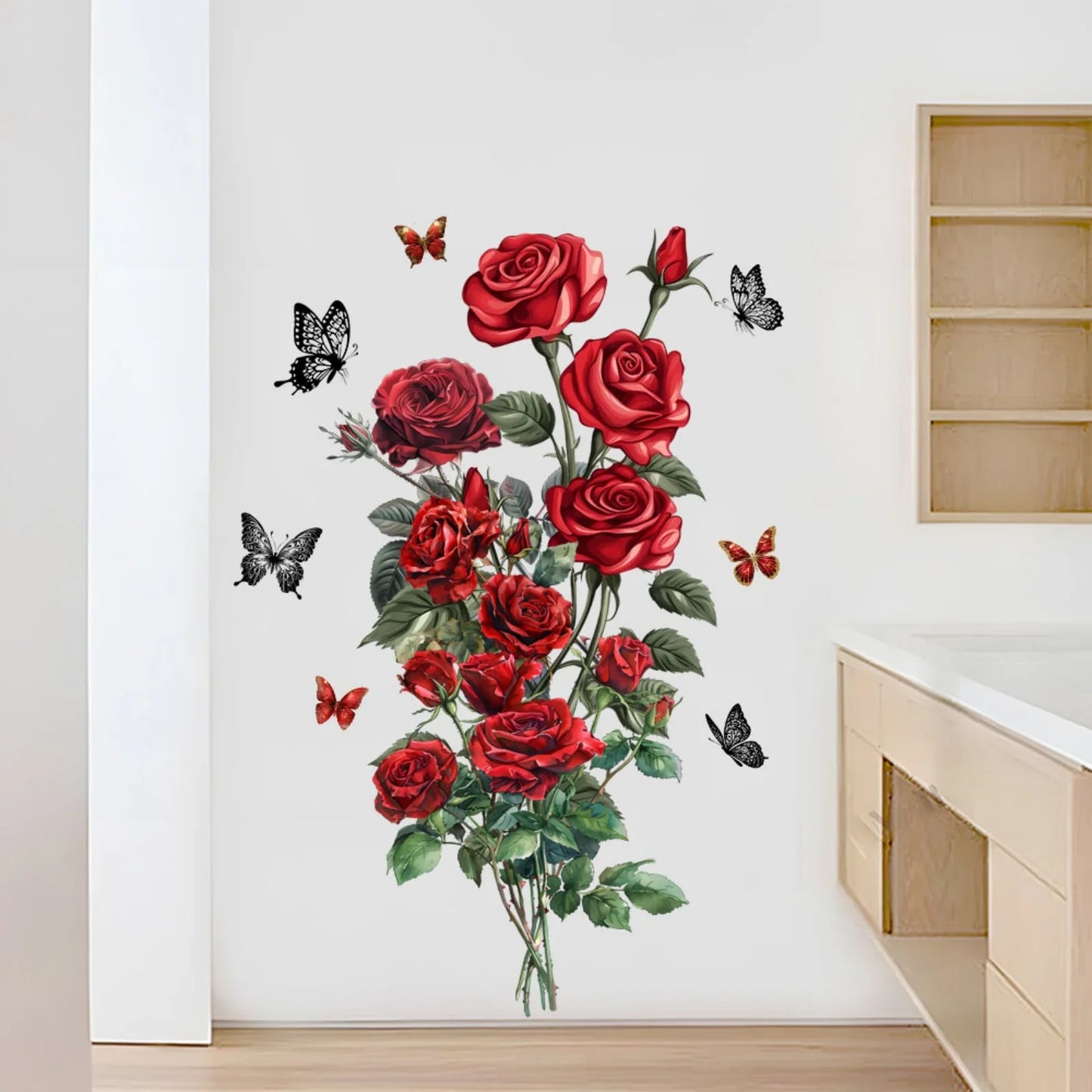Red Rose Wall Stickers – Self-Adhesive DIY Floral Home Decor