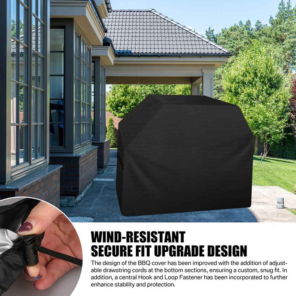 4 Style Large Grill Cover Rip-Proof Garden Waterproof BBQ Gas Furniture Covers Anti-UV Fade Resistant Adjustable Cover Black Peaceful Pleasures Health and Wellness