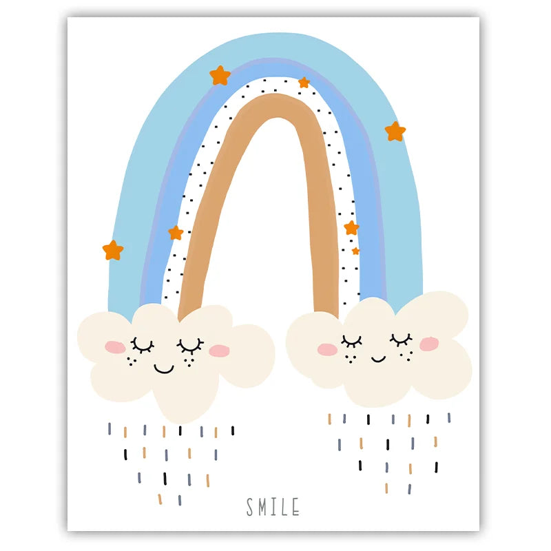 Cute Cartoon Rainbow Cloud Moon Nursery Wall Art Canvas Painting Prints Home Wall Decor Kids Bedroom Baby Room Lovely Art Décor Peaceful Pleasures Health and Wellness 05 50x70cm Unframed