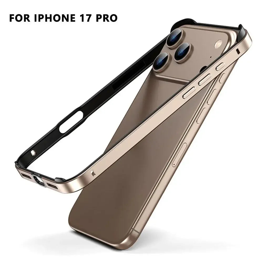 Luxury Alloy Metal Bumper Phone Case For iPhone 17 Air 17 Pro Max 17 Pro Silicone Lining Corner Pads Anti Collision Frame Peaceful Pleasures Health and Wellness Desert gold 17 pro