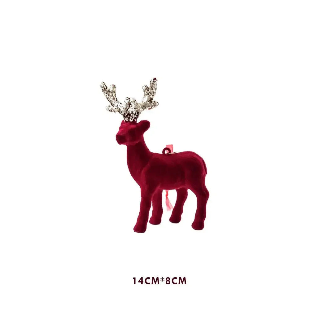 1PCS House Tabletop Decor Hanging Baubles Flocking Mini Deer Pendant Elk Christmas Reindeer Deer Ornaments Decorations Peaceful Pleasures Health and Wellness 07
