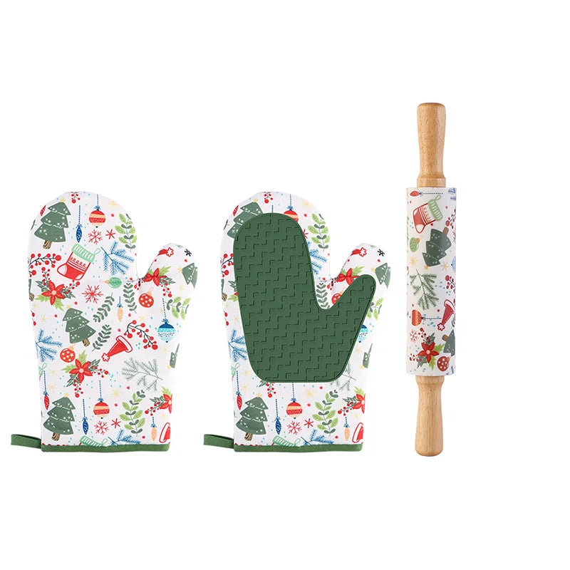 Heat Resistant Oven Mitts Christmas Style Design with Soft Cotton Lining, Waterproof Non-Slip Grip Oven Glove for Kitchen,BBQ, Peaceful Pleasures Health and Wellness