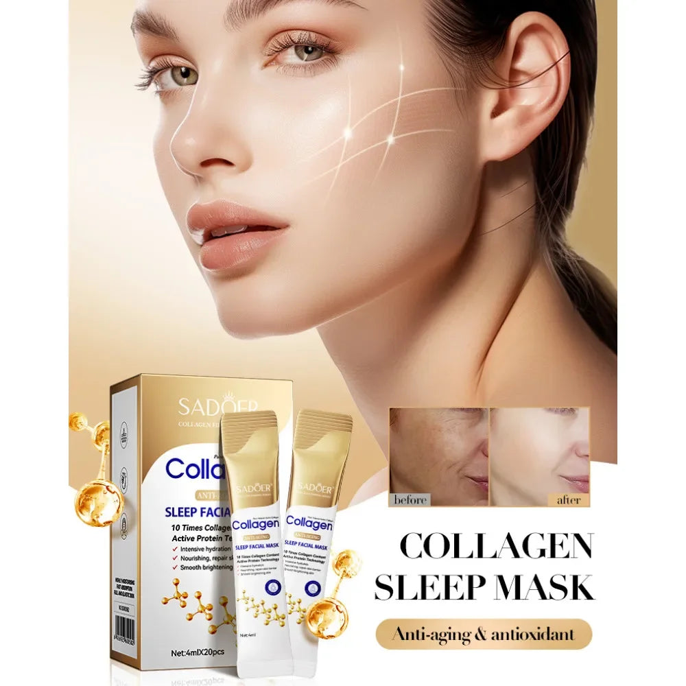 30pcs SADOER Collagen Sleeping Facial Masks Face skincare Moisturizing Brightening Firming Hydrating Face Mask Facial Skin Care Peaceful Pleasures Health and Wellness