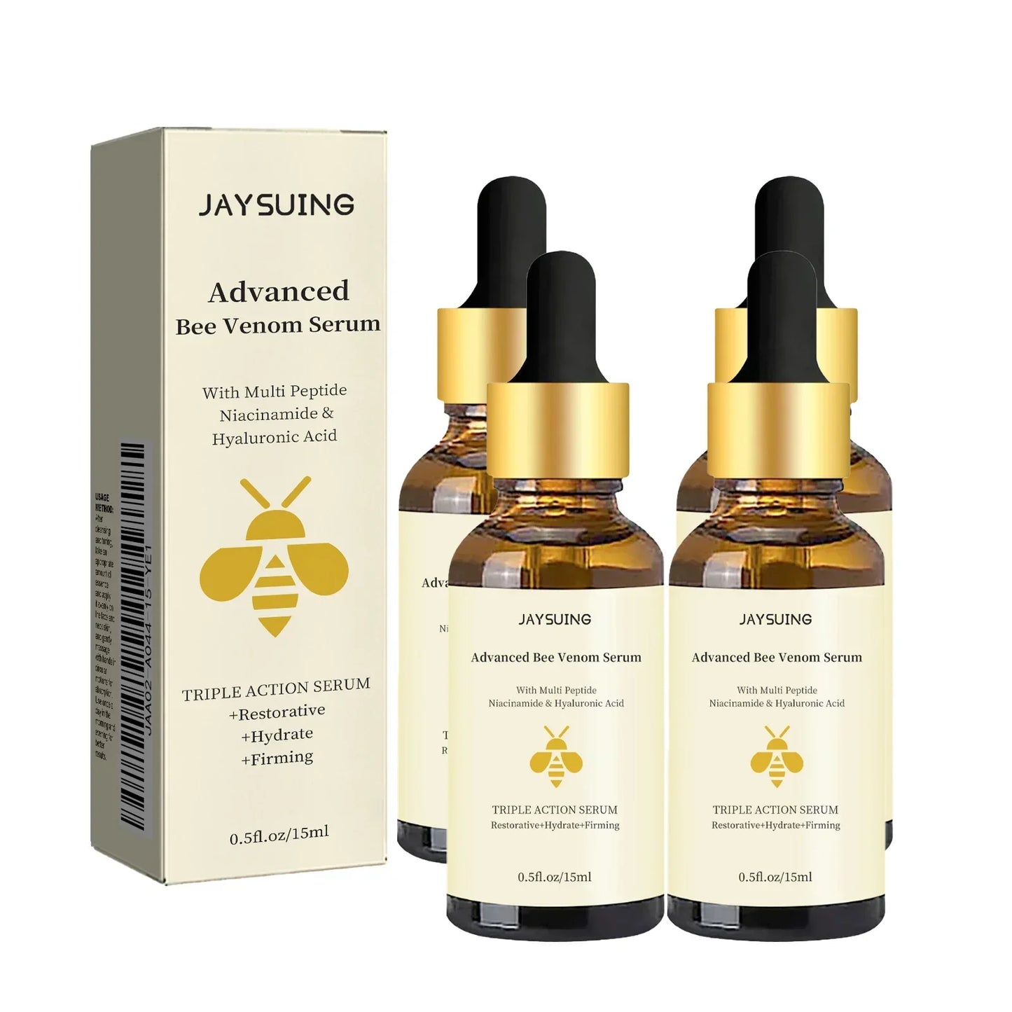 Jaysuing Bee Venom Serum Tighten Lightens Fine Lines Repair Dullness Moisturizing Firming Facial Skin Essence Brightening Skin Peaceful Pleasures Health and Wellness 4pcs